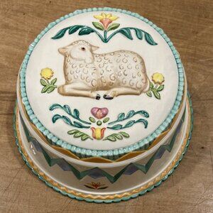 Vtg Gloria Vanderbilt Fine Porcelain Wall Mold Kitchen Decor Sheep Lamb Aqua